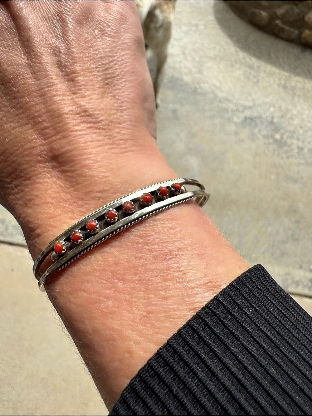Silver & Coral Native Cuff Bracelet